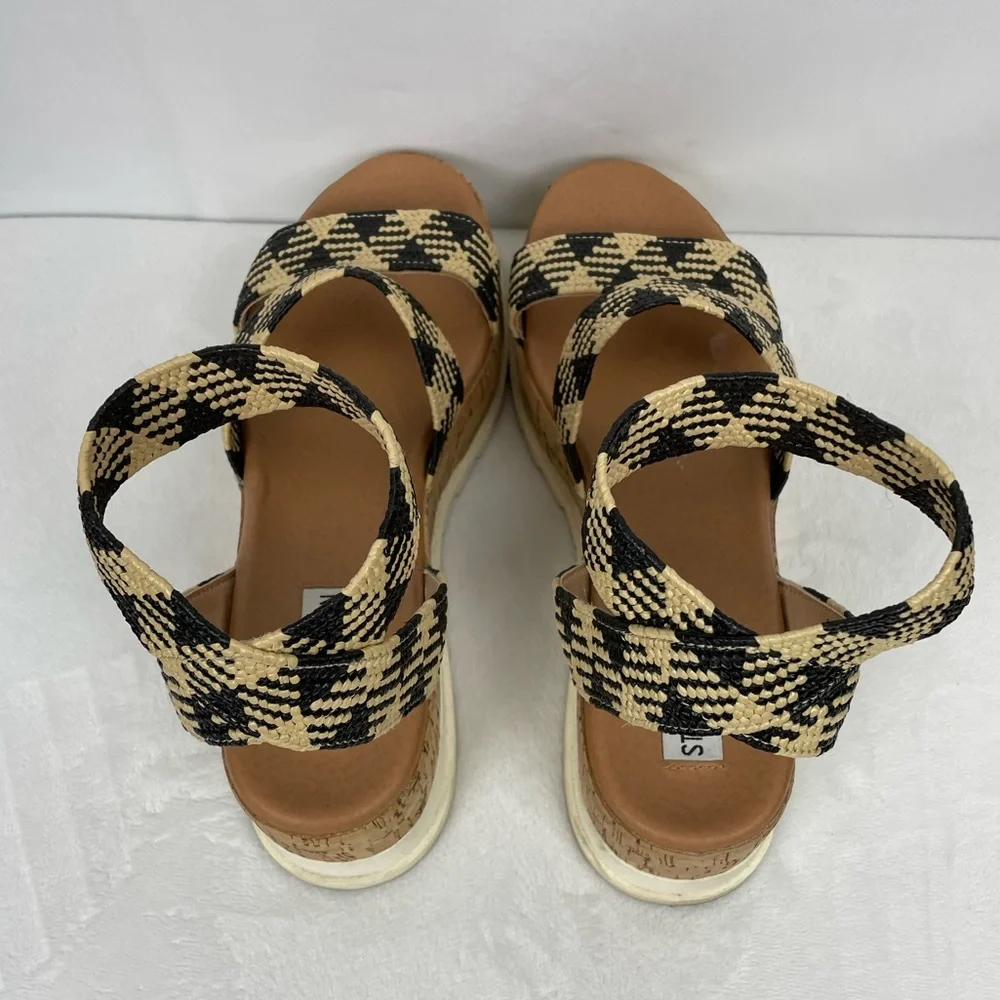 Steve Madden Black/Tan Wedge Sandals 8.5